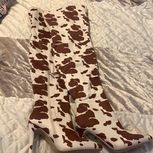 Knee high Cowboy Cow Print Boots!! New! R U Nashville ready? Adorable brown/tan